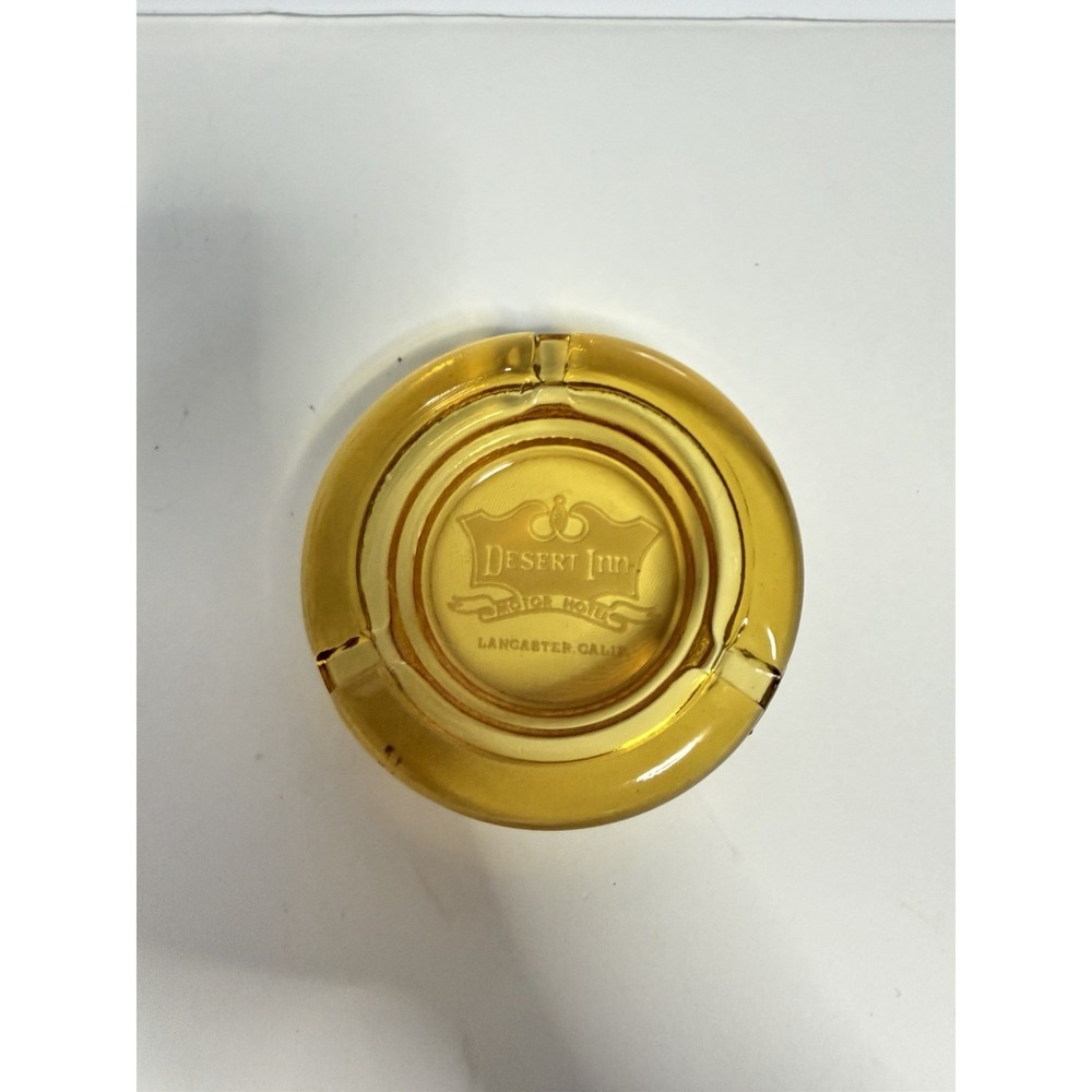 Vintage Desert Inn Motor Hotel Ashtray Lancaster Calif Amber Glass K-1